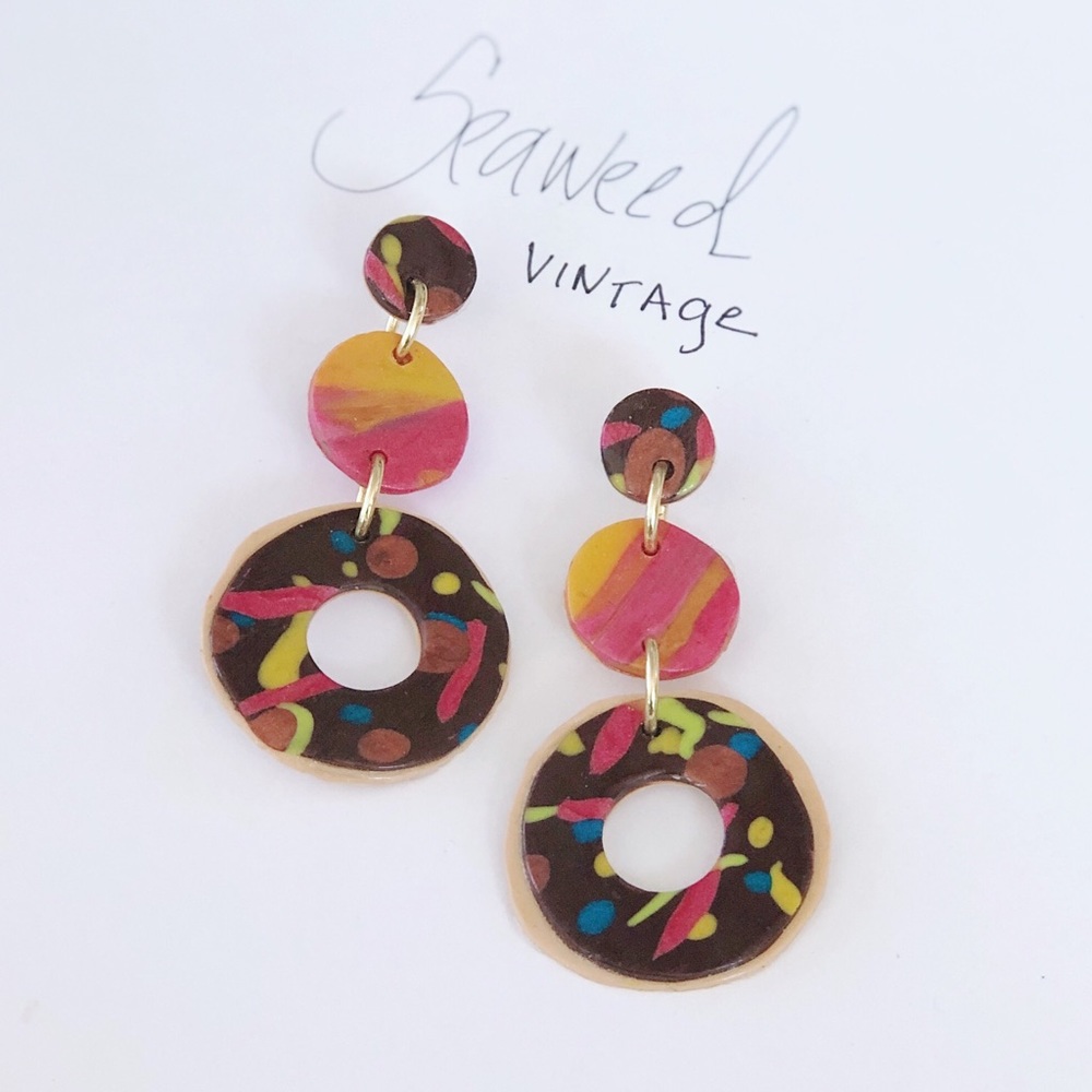 Retro Modern “Donut” Polymer Clay Earrings